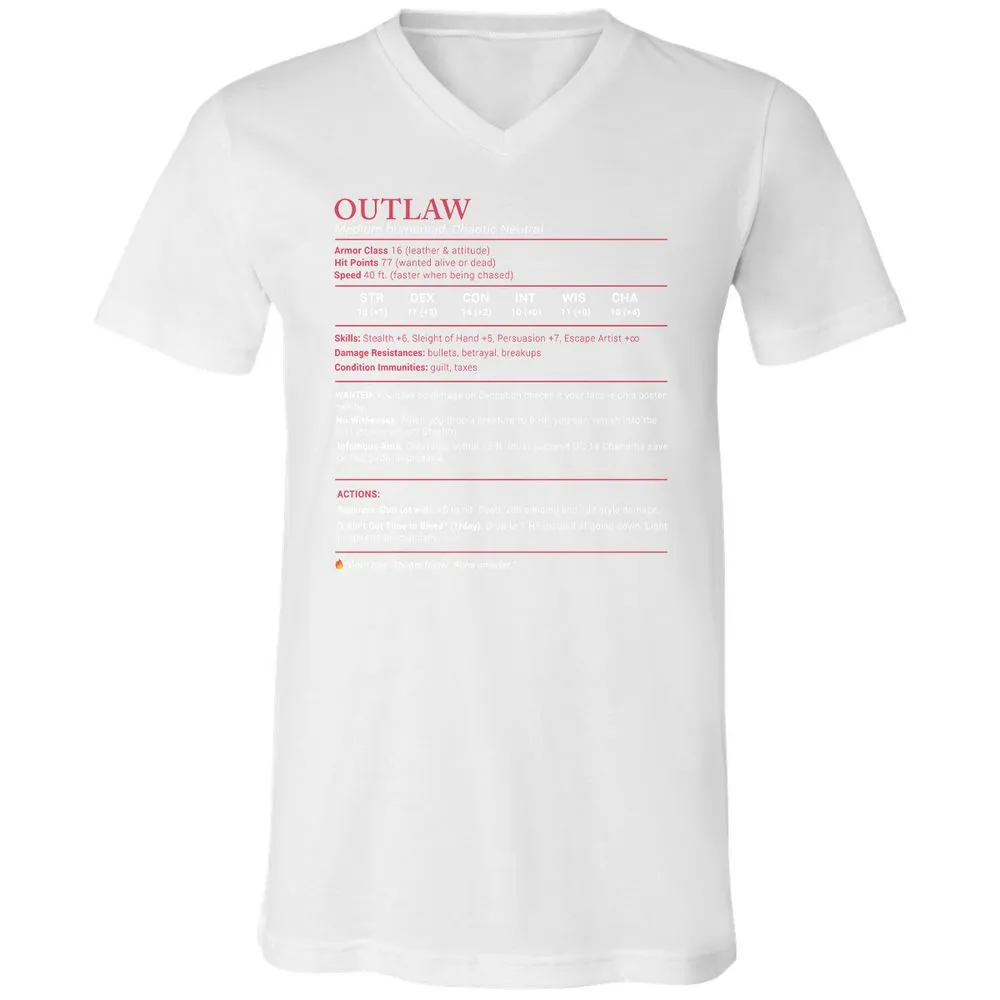 Outlaw Stats Unisex V-Neck T-Shirt - White - 5
