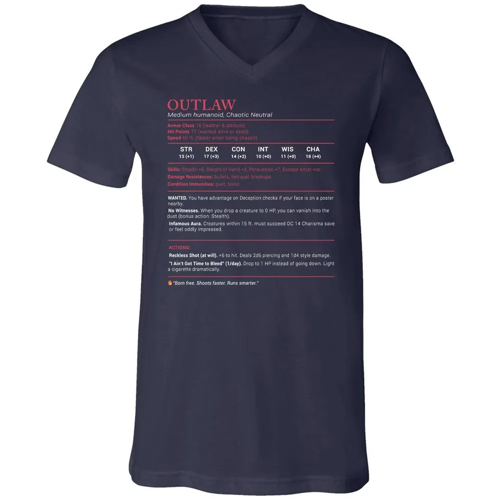 Outlaw Stats Unisex V-Neck T-Shirt - Navy - 2