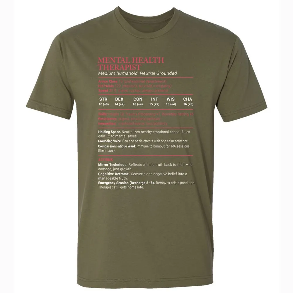 Mental Health Therapist Stats Premium Unisex T-Shirt - Military Green - 5