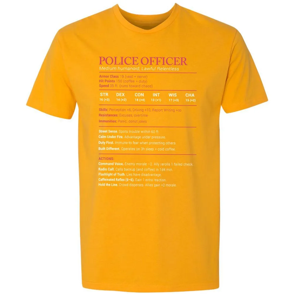 Police Officer Stats Premium Unisex T-Shirt - Gold - 12