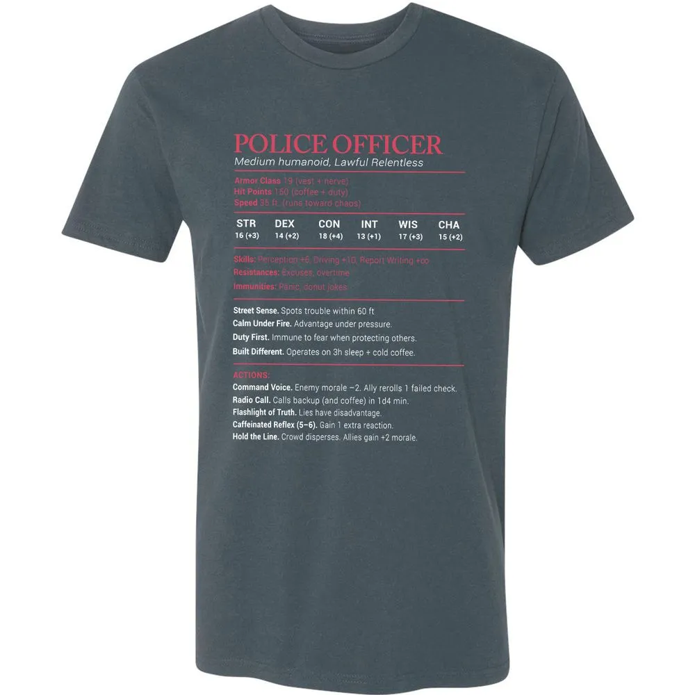 Police Officer Stats Premium Unisex T-Shirt - Indigo - 15