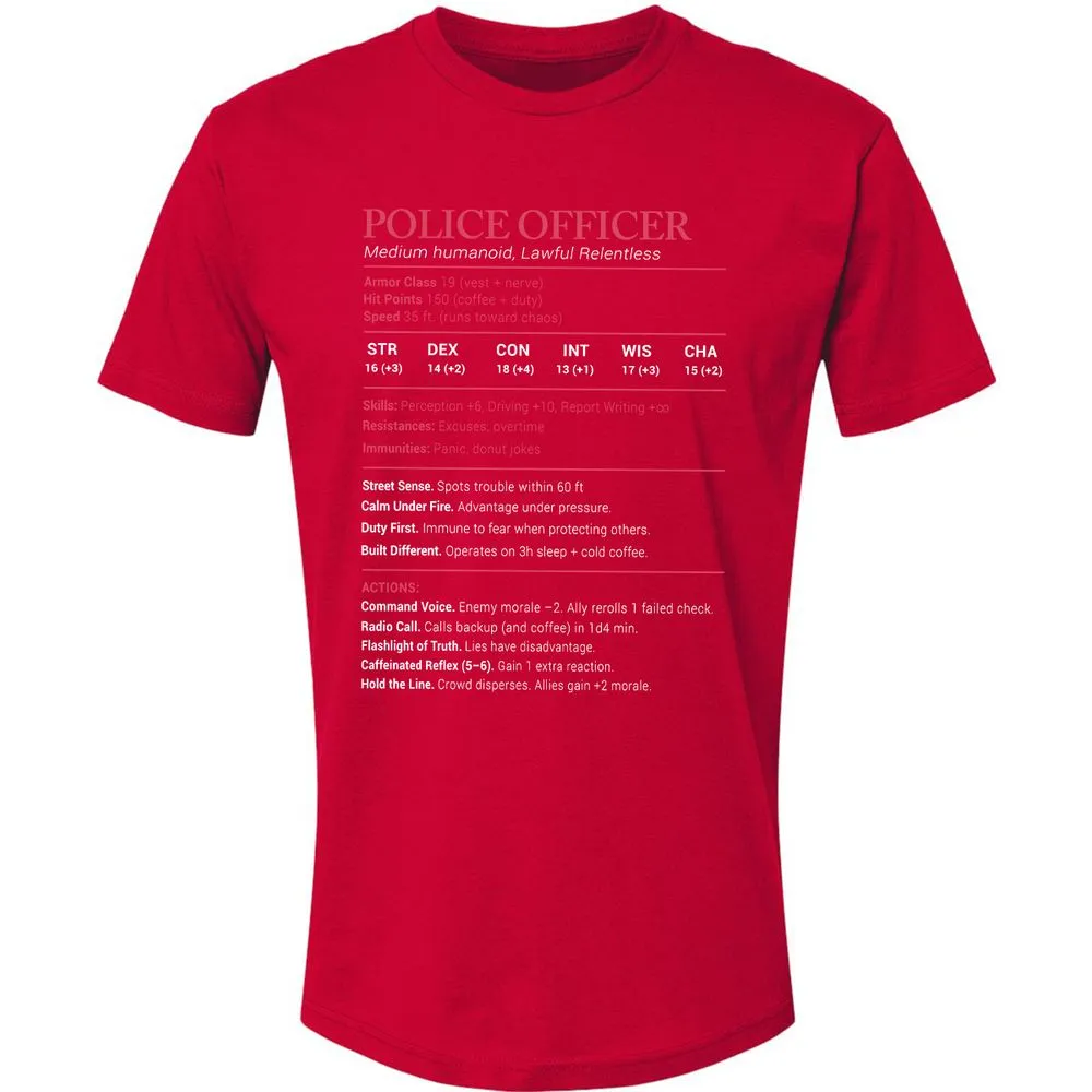 Police Officer Stats Premium Unisex T-Shirt - Red - 6