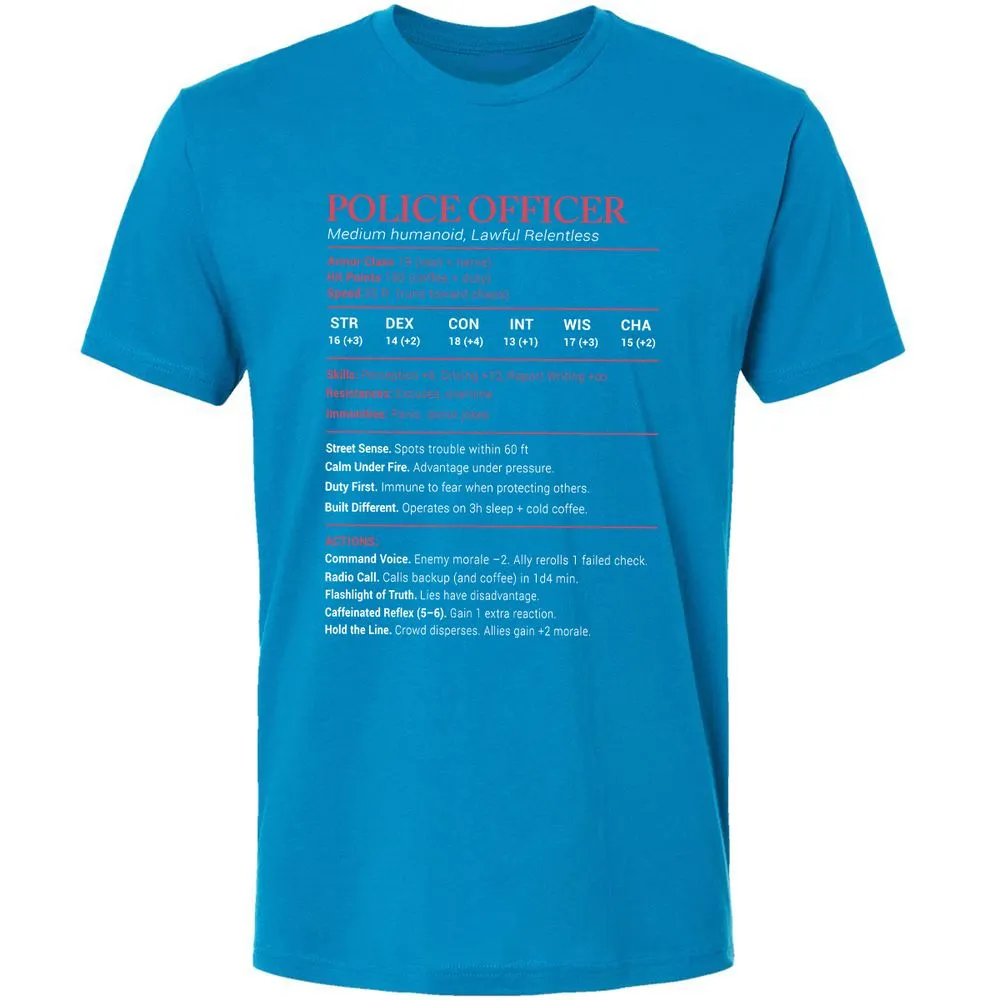 Police Officer Stats Premium Unisex T-Shirt - Turquoise - 16