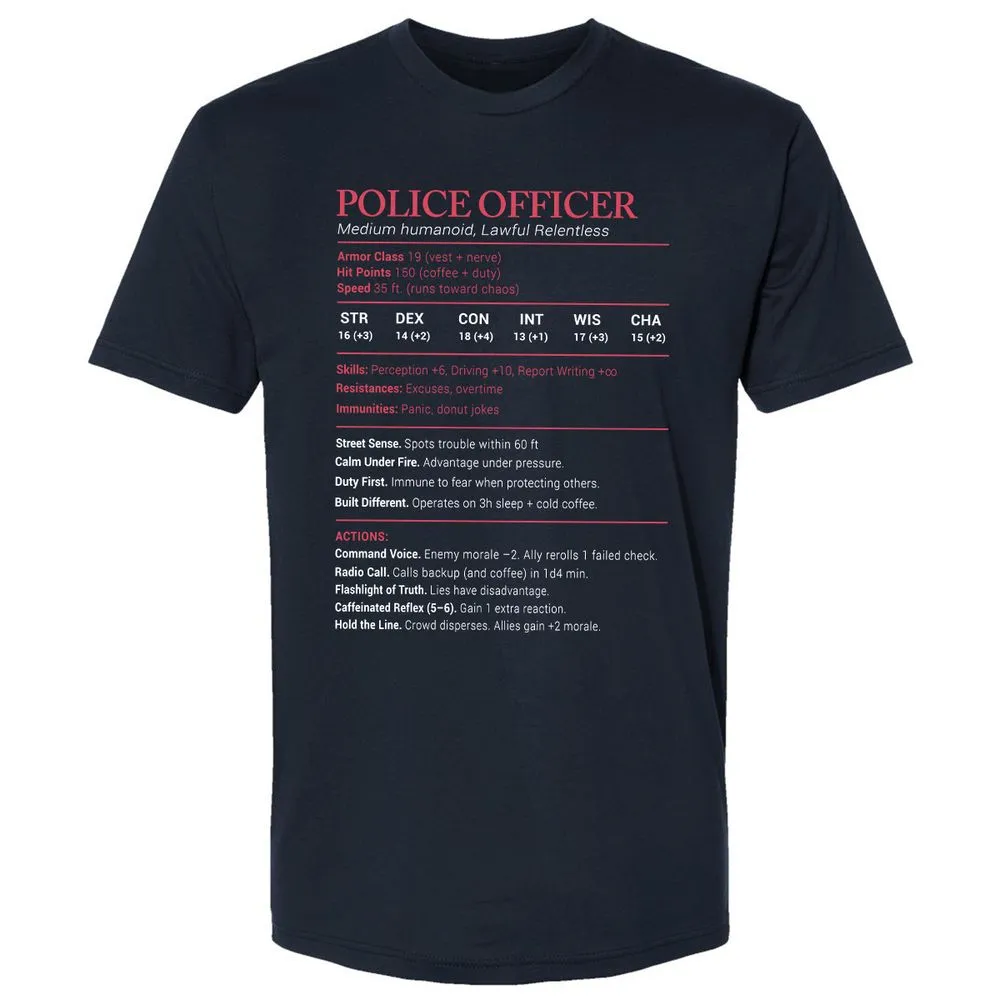 Police Officer Stats Premium Unisex T-Shirt - Midnight Navy - 2