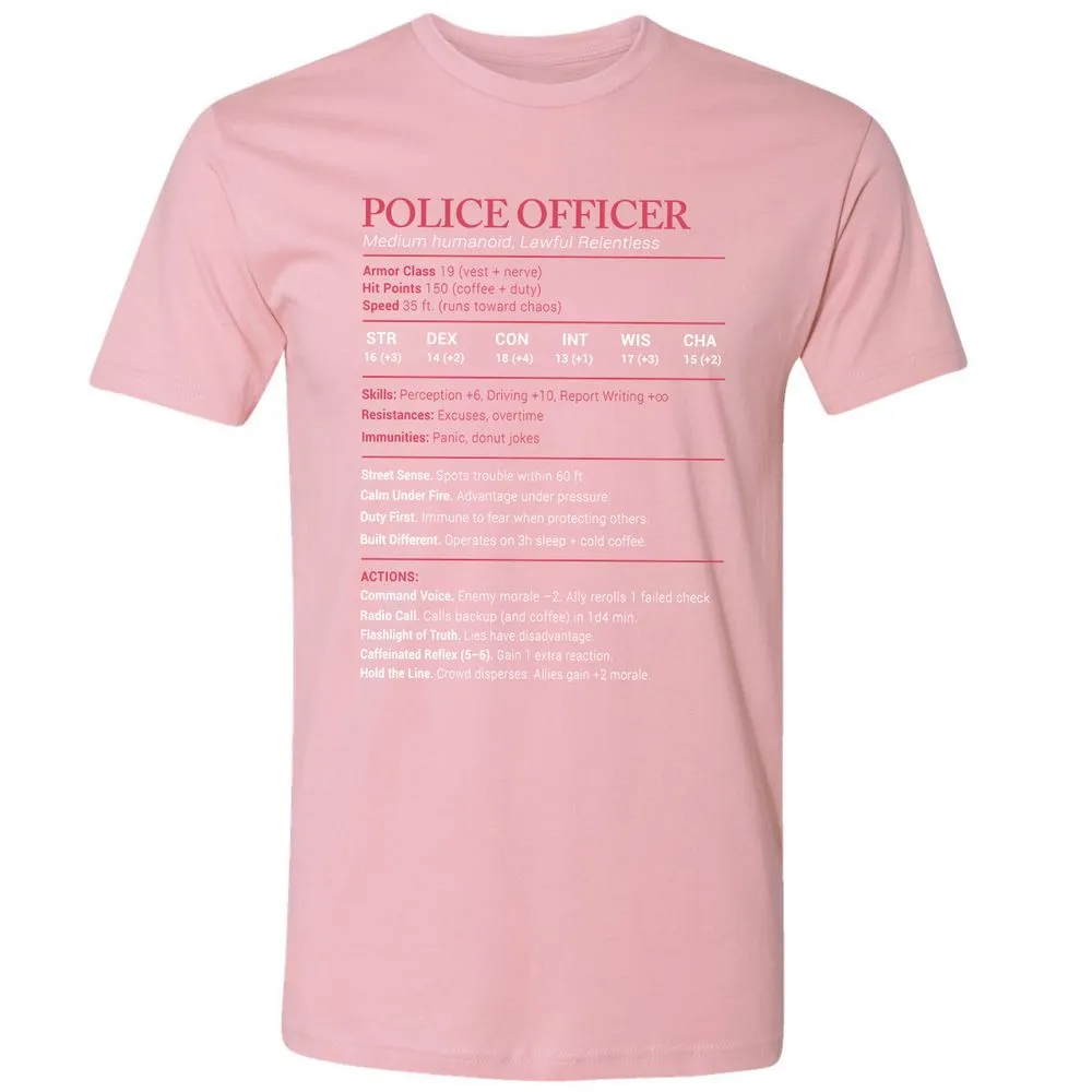 Police Officer Stats Premium Unisex T-Shirt - Light Pink - 3