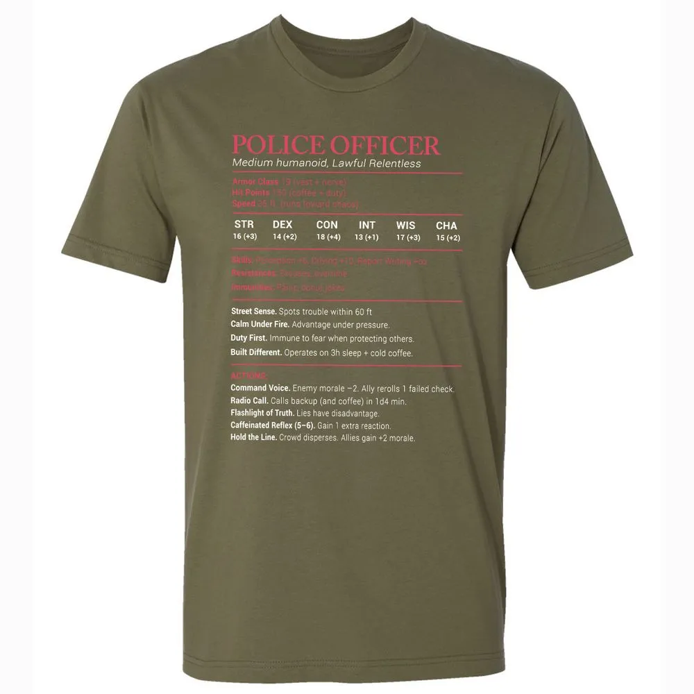 Police Officer Stats Premium Unisex T-Shirt - Military Green - 5