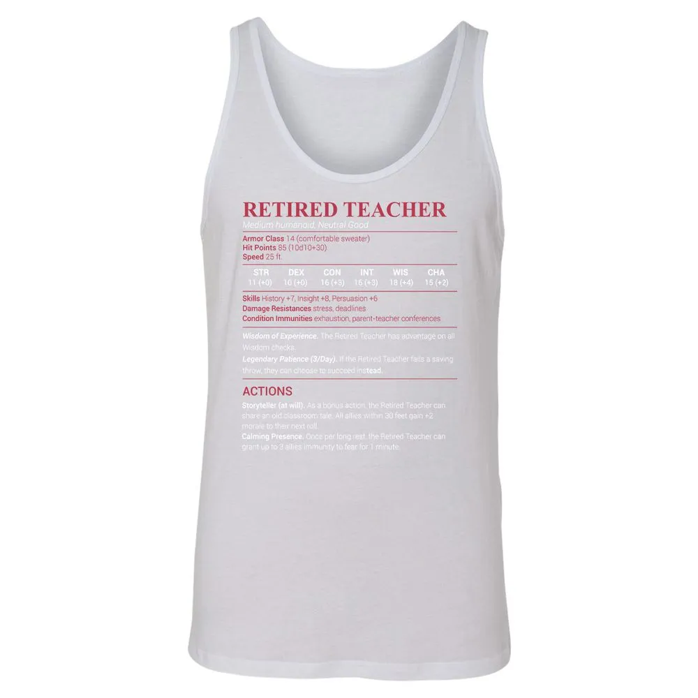 Retired Teacher Unisex Jersey Tank - White - 14