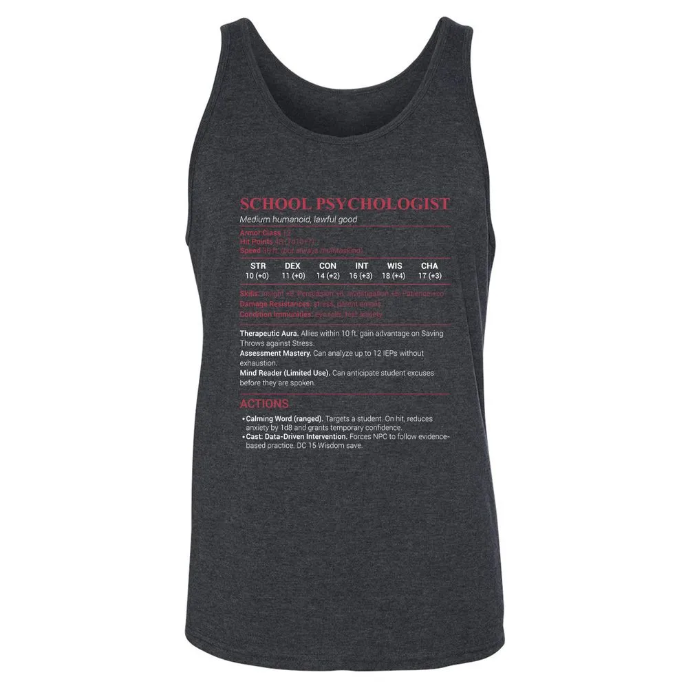 School Psychologist Unisex Jersey Tank - Dark Grey Heather - 6