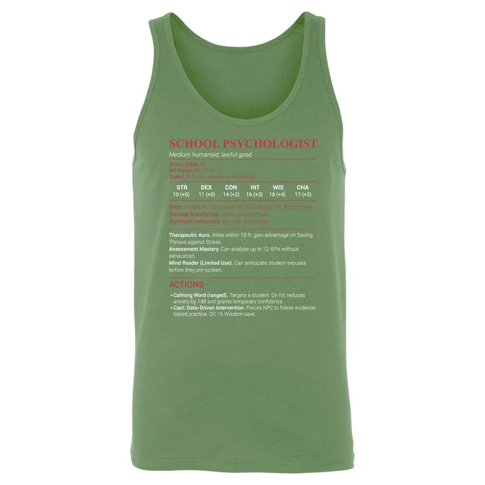 School Psychologist Unisex Jersey Tank - Leaf - 10