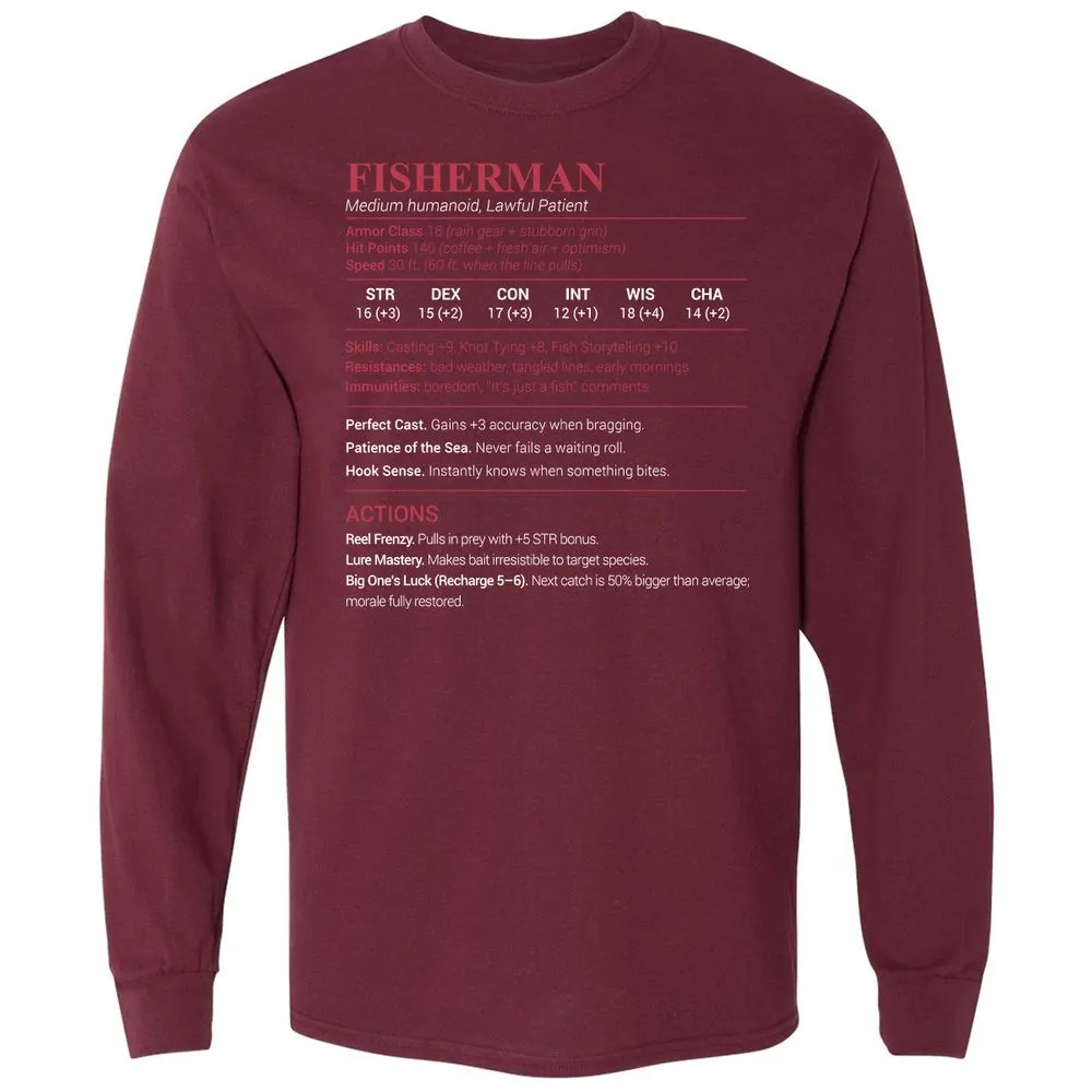 Fisherman Stats Long Sleeve T-Shirt - Maroon - 11