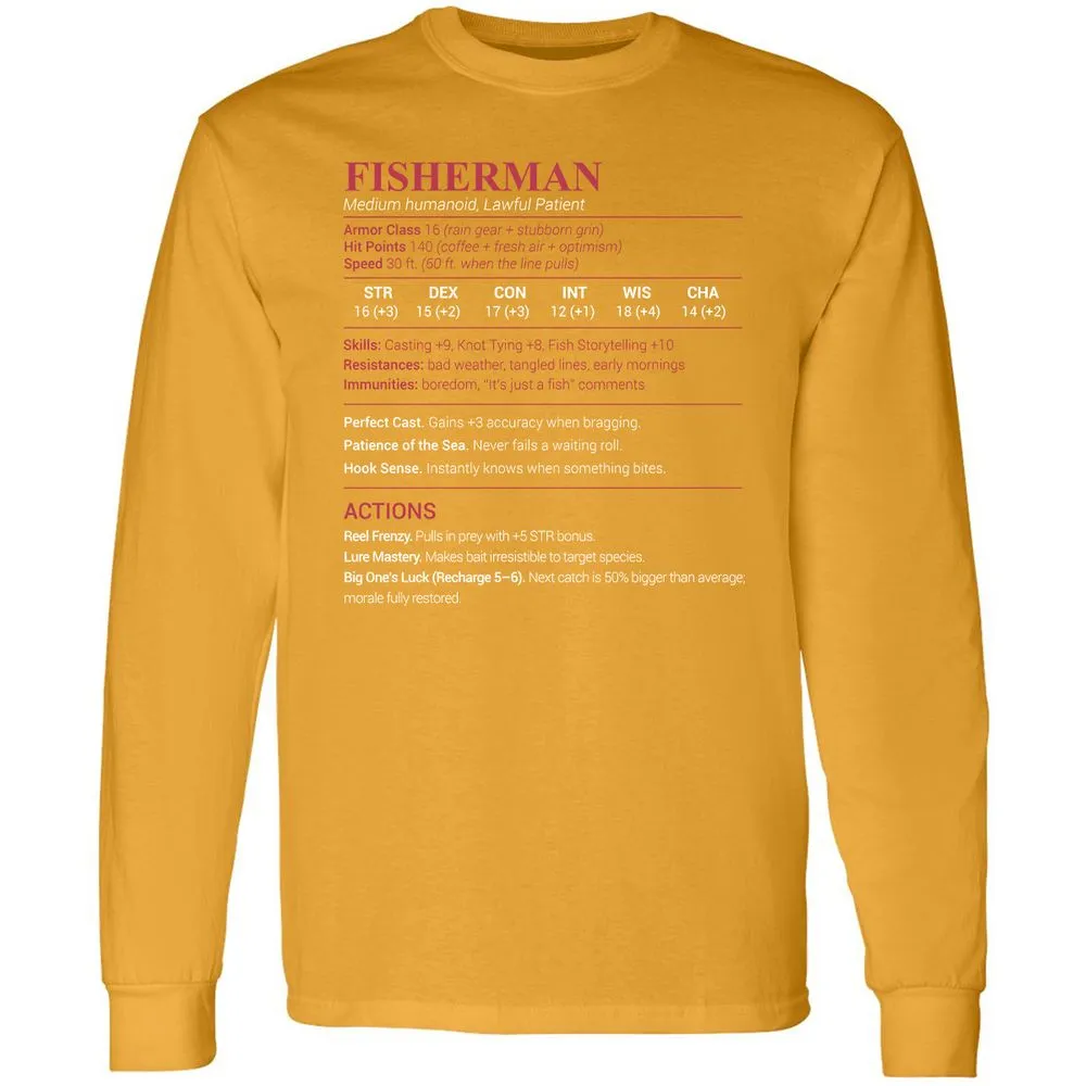 Fisherman Stats Long Sleeve T-Shirt - Gold - 9