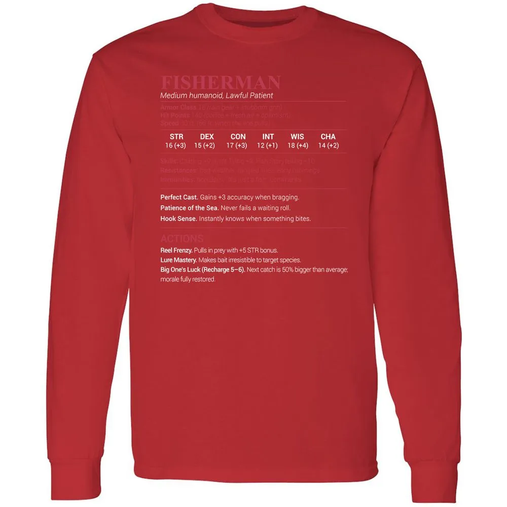 Fisherman Stats Long Sleeve T-Shirt - Red - 14