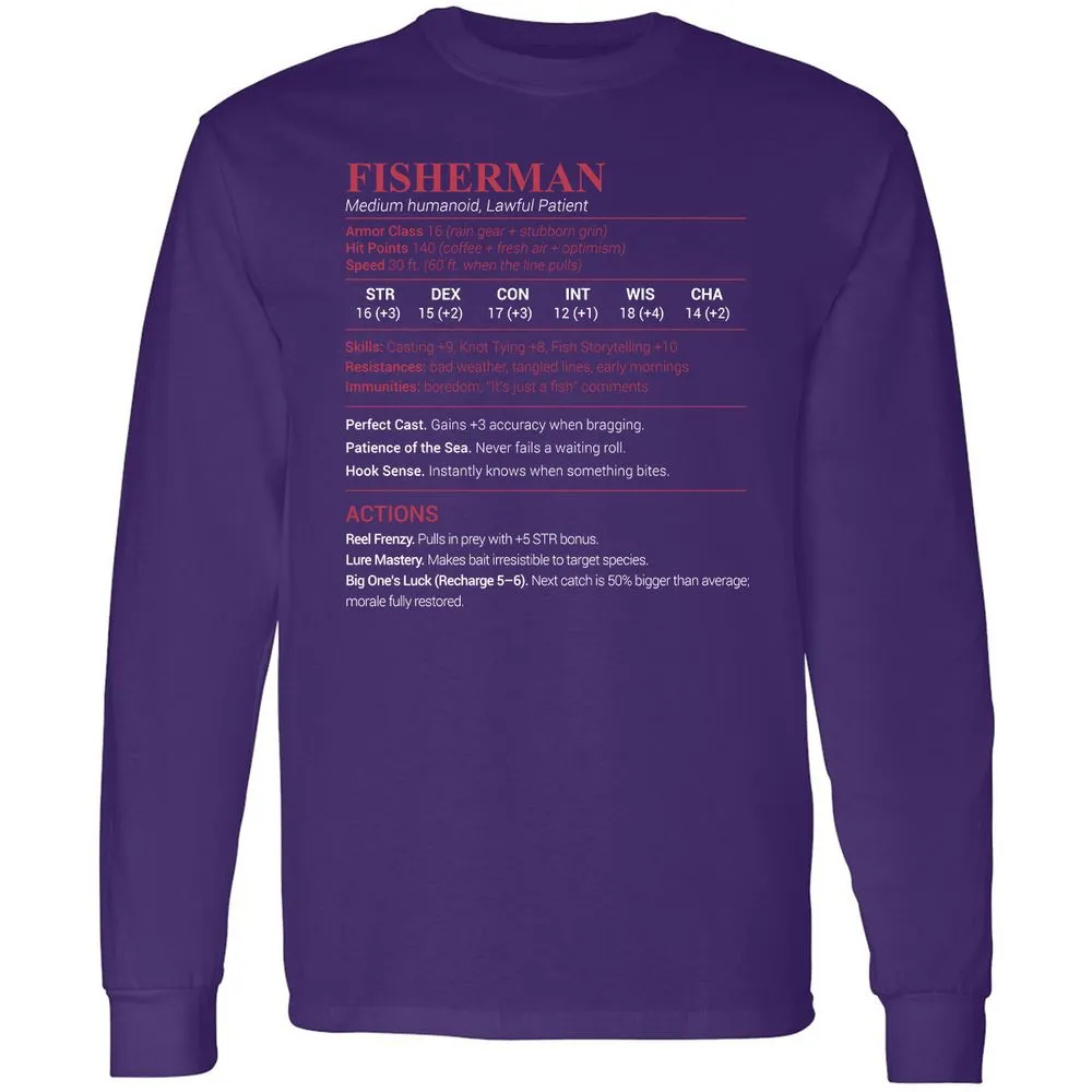 Fisherman Stats Long Sleeve T-Shirt - Purple - 13