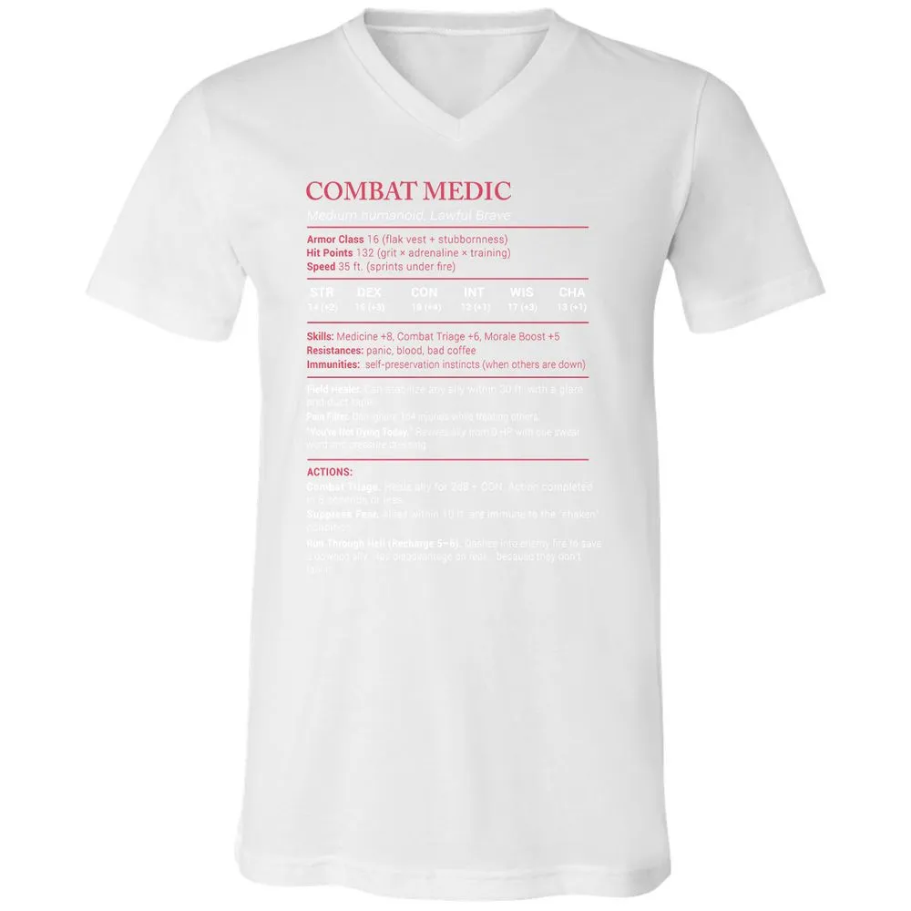 Combat Medic Stats Unisex V-Neck T-Shirt - White - 5
