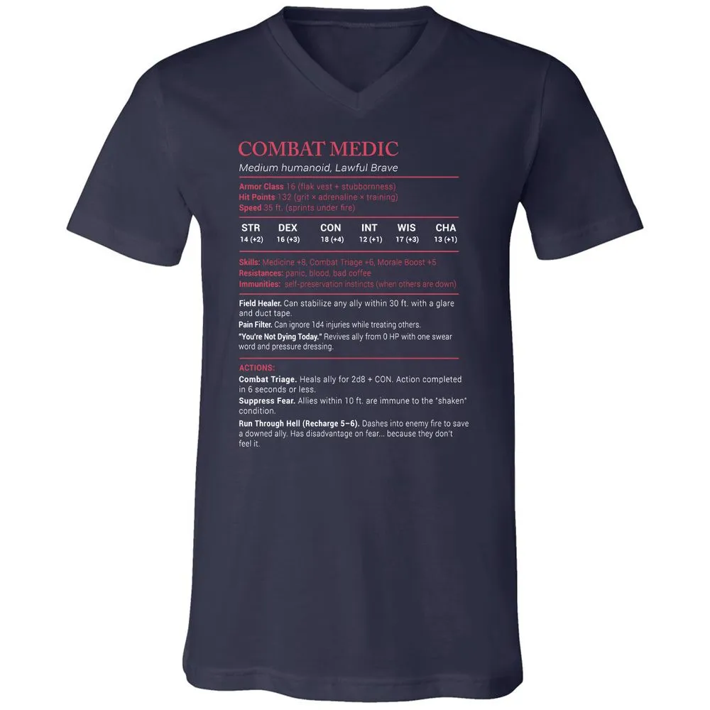 Combat Medic Stats Unisex V-Neck T-Shirt - Navy - 2