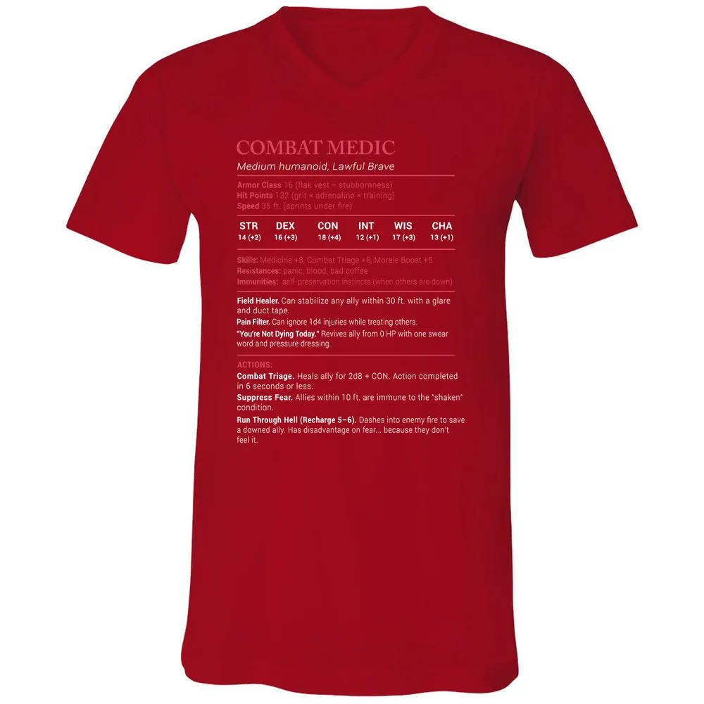 Combat Medic Stats Unisex V-Neck T-Shirt - Red - 3