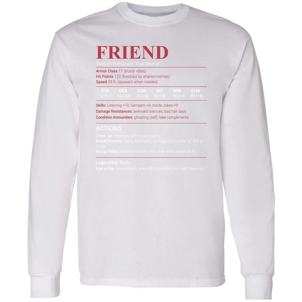 Friend Stats Long Sleeve T-Shirt - White - 5