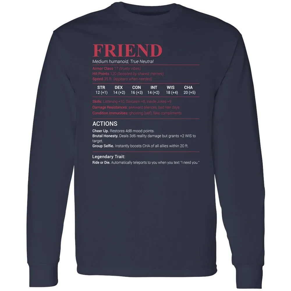 Friend Stats Long Sleeve T-Shirt - Navy - 2