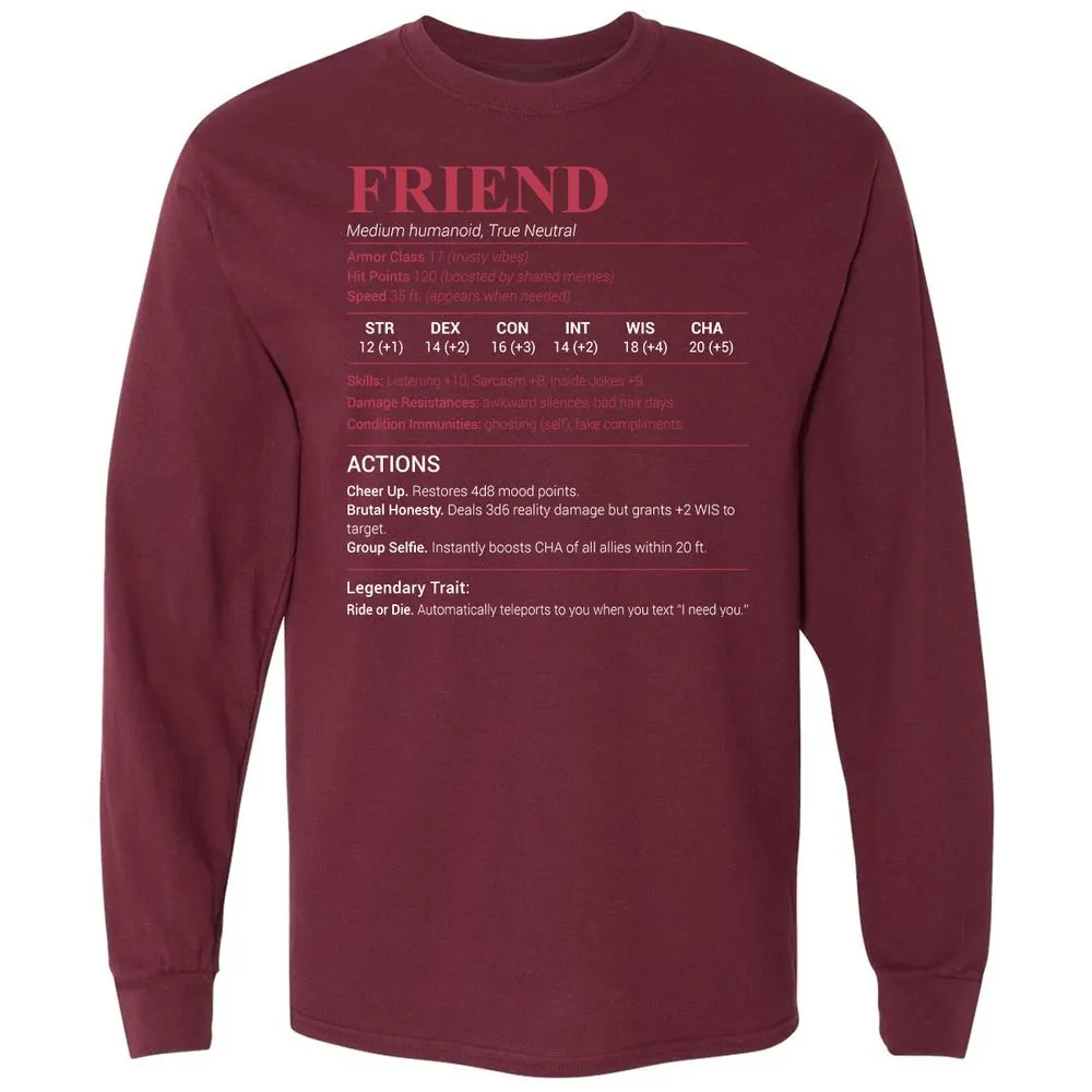 Friend Stats Long Sleeve T-Shirt - Maroon - 11