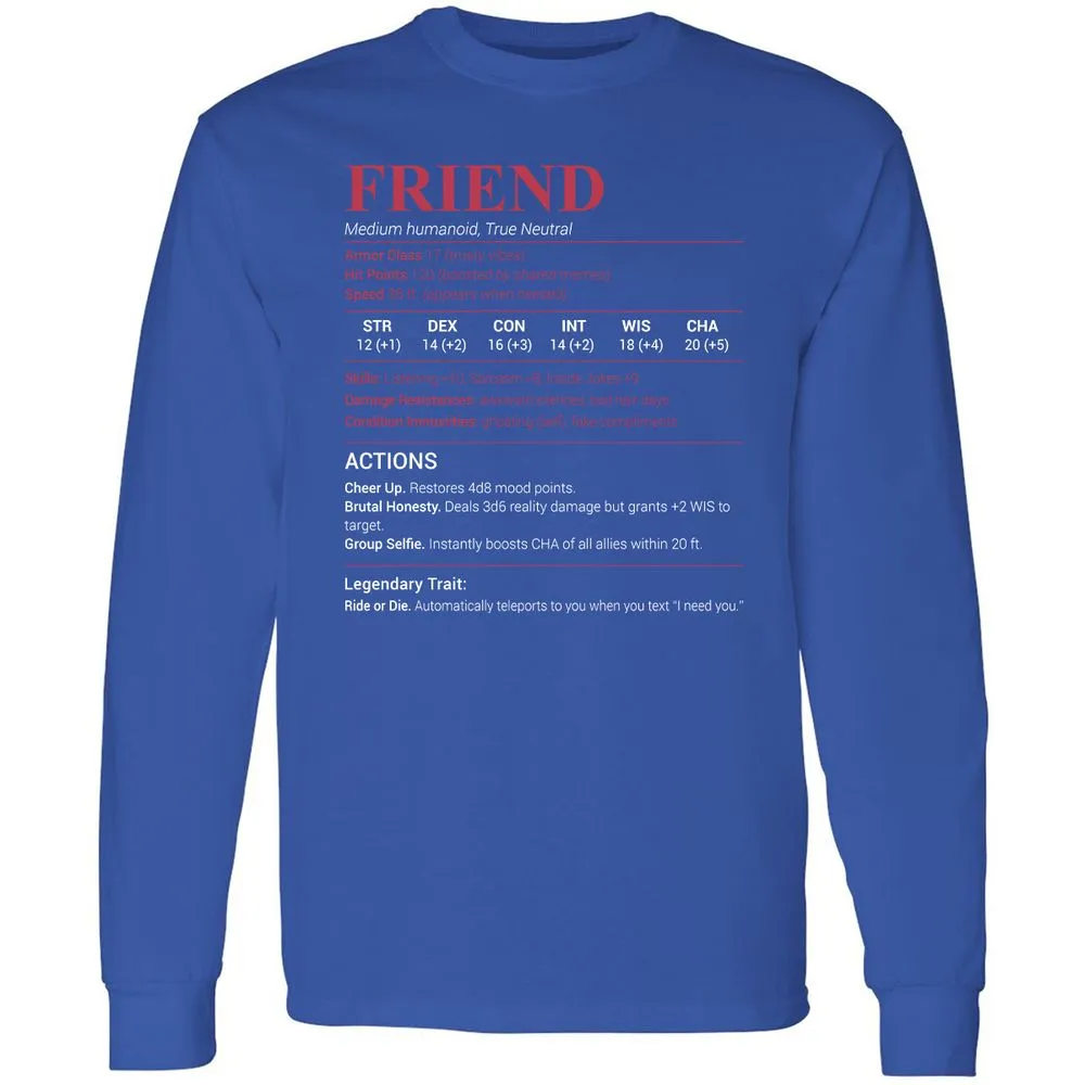 Friend Stats Long Sleeve T-Shirt - Royal - 8