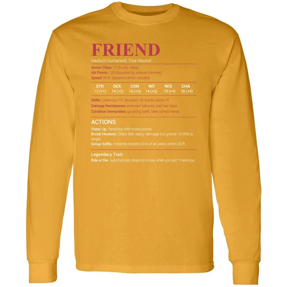 Friend Stats Long Sleeve T-Shirt - Gold - 9