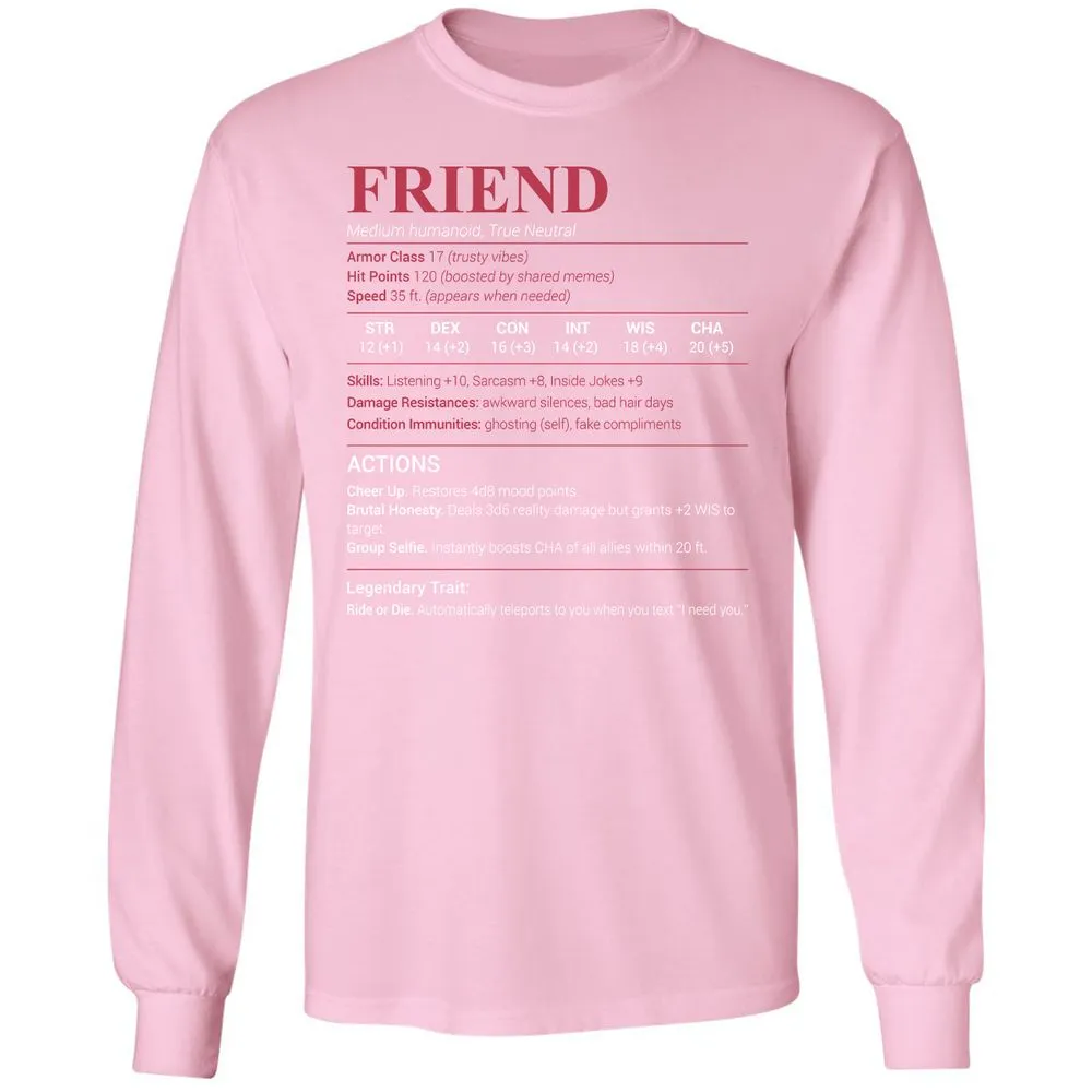 Friend Stats Long Sleeve T-Shirt - Light Pink - 3