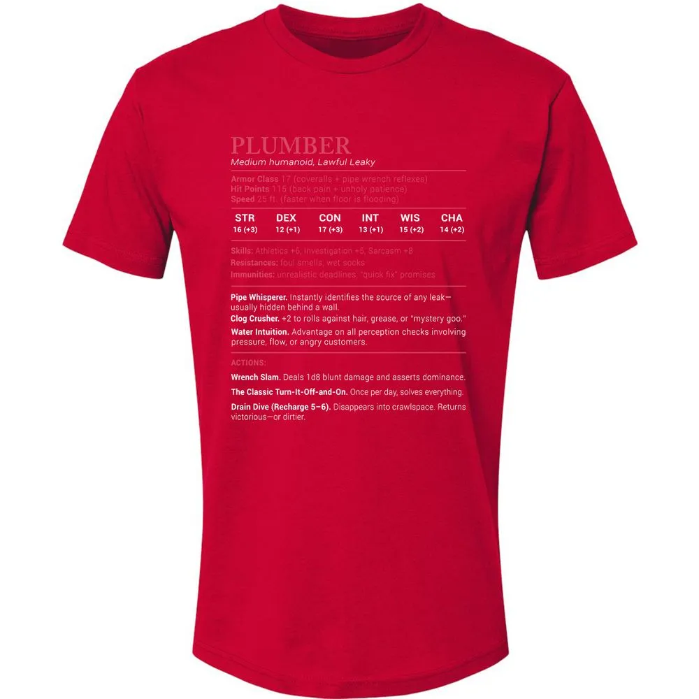 Plumber Stats Premium Unisex T-Shirt - Red - 6
