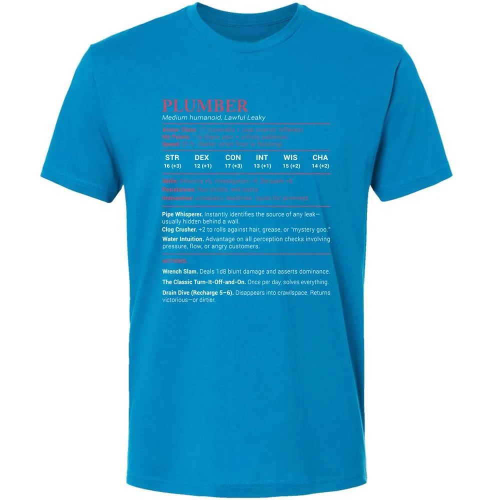 Plumber Stats Premium Unisex T-Shirt - Turquoise - 16