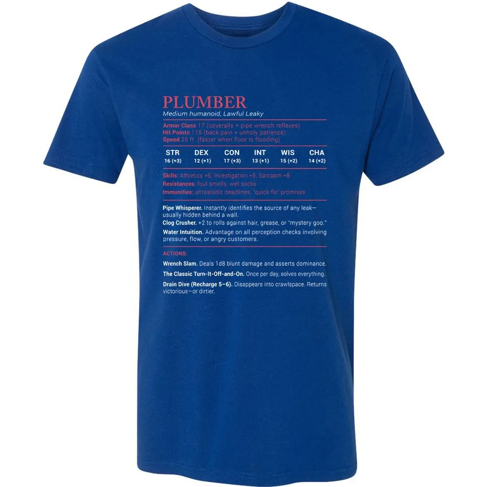Plumber Stats Premium Unisex T-Shirt - Royal - 10