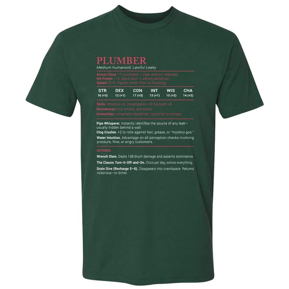 Plumber Stats Premium Unisex T-Shirt - Forest Green - 13