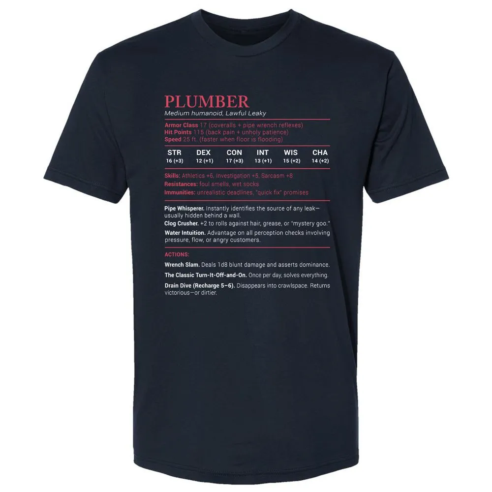 Plumber Stats Premium Unisex T-Shirt - Midnight Navy - 2