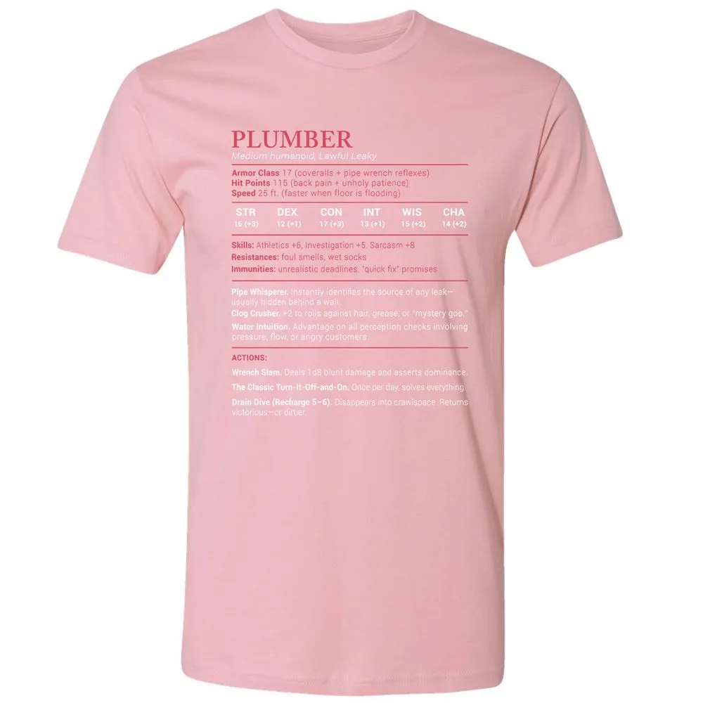 Plumber Stats Premium Unisex T-Shirt - Light Pink - 3