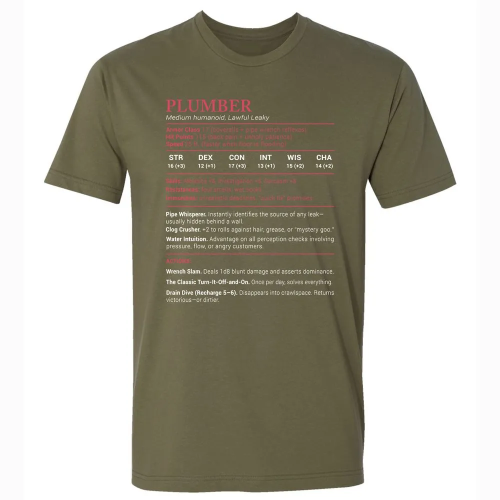 Plumber Stats Premium Unisex T-Shirt - Military Green - 5