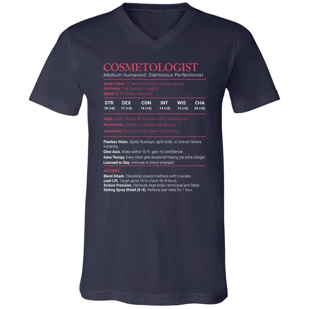 Cosmetologist Stats Unisex V-Neck T-Shirt - Navy - 2