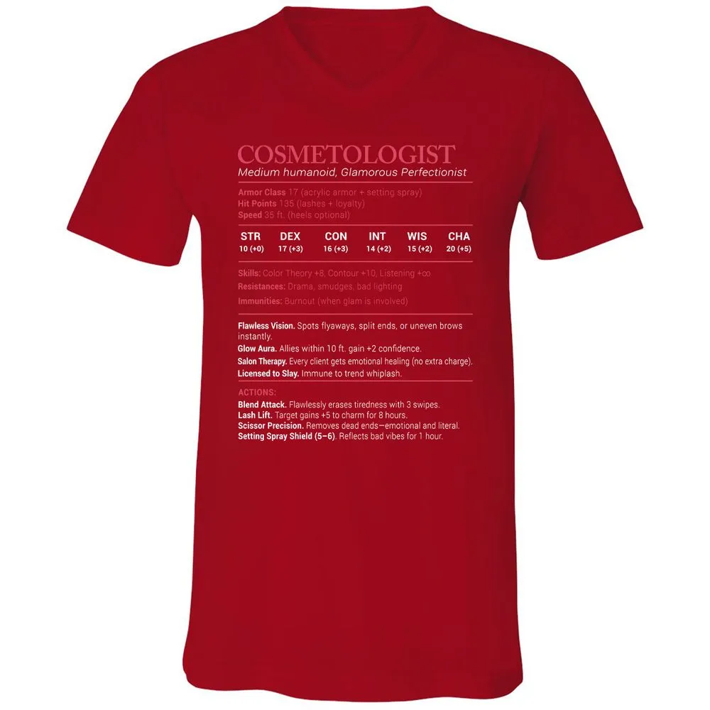 Cosmetologist Stats Unisex V-Neck T-Shirt - Red - 3