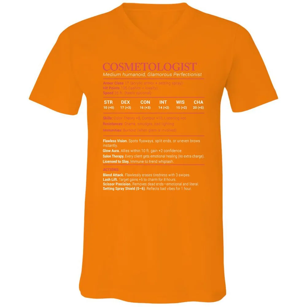 Cosmetologist Stats Unisex V-Neck T-Shirt - Orange - 11