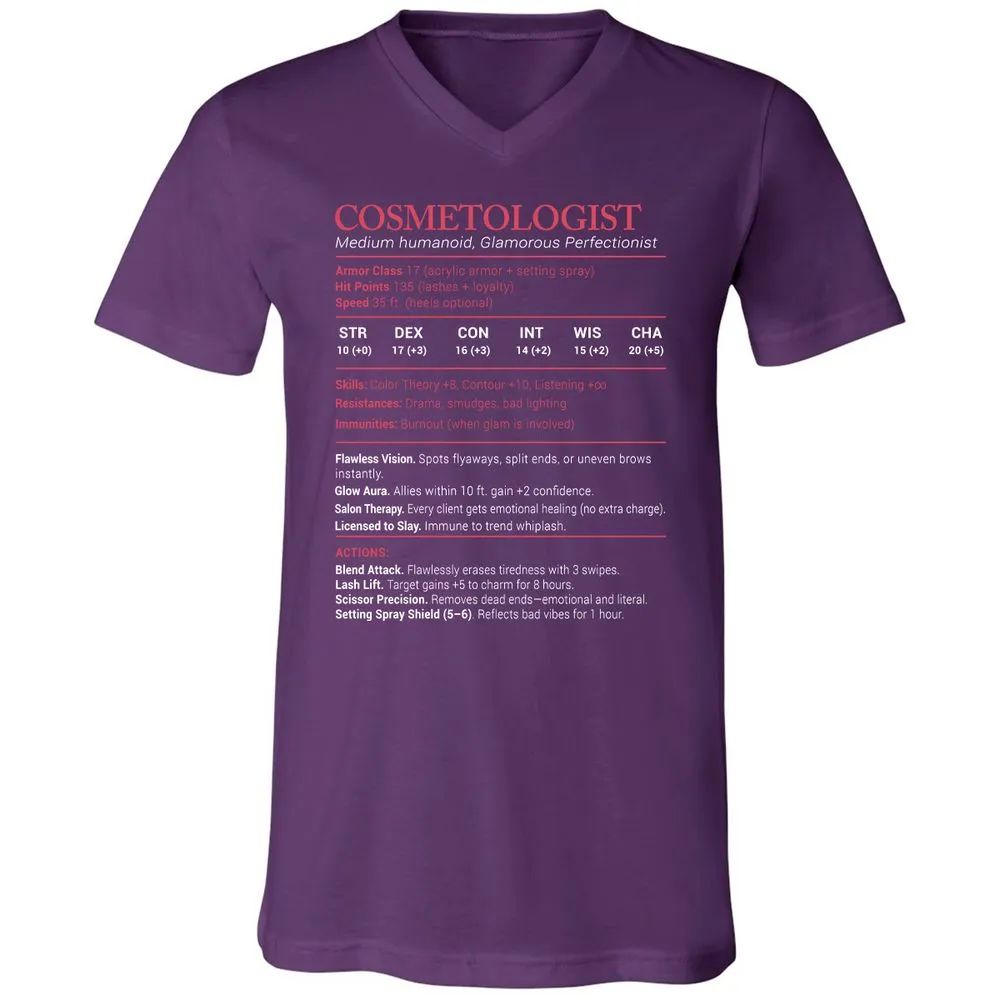 Cosmetologist Stats Unisex V-Neck T-Shirt - Team Purple - 9