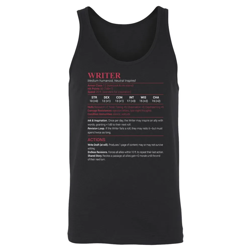 Writer Unisex Jersey Tank - Black - 1