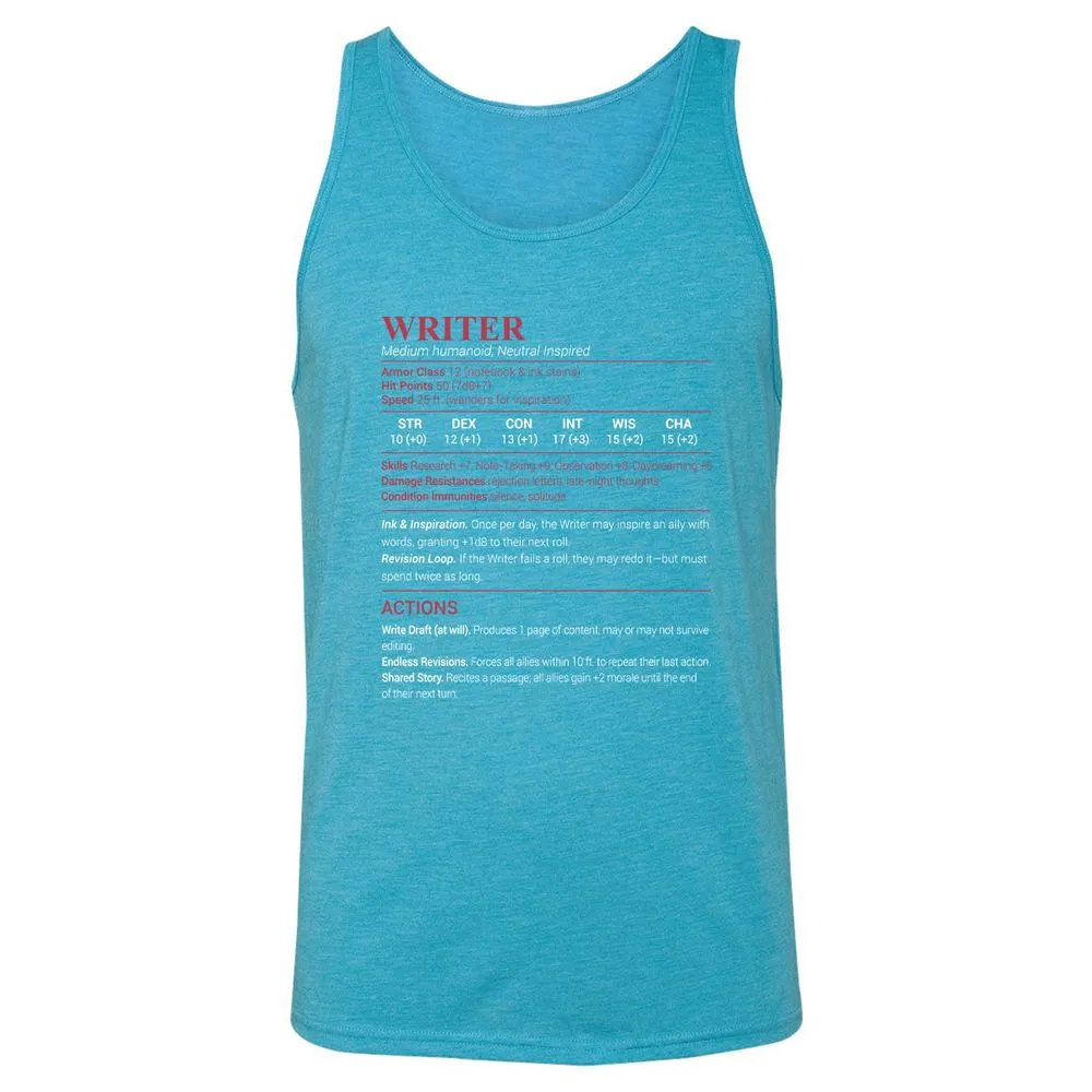 Writer Unisex Jersey Tank - Aqua Triblend - 3
