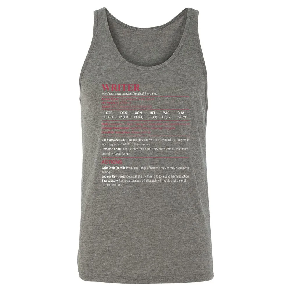 Writer Unisex Jersey Tank - Grey Triblend - 8