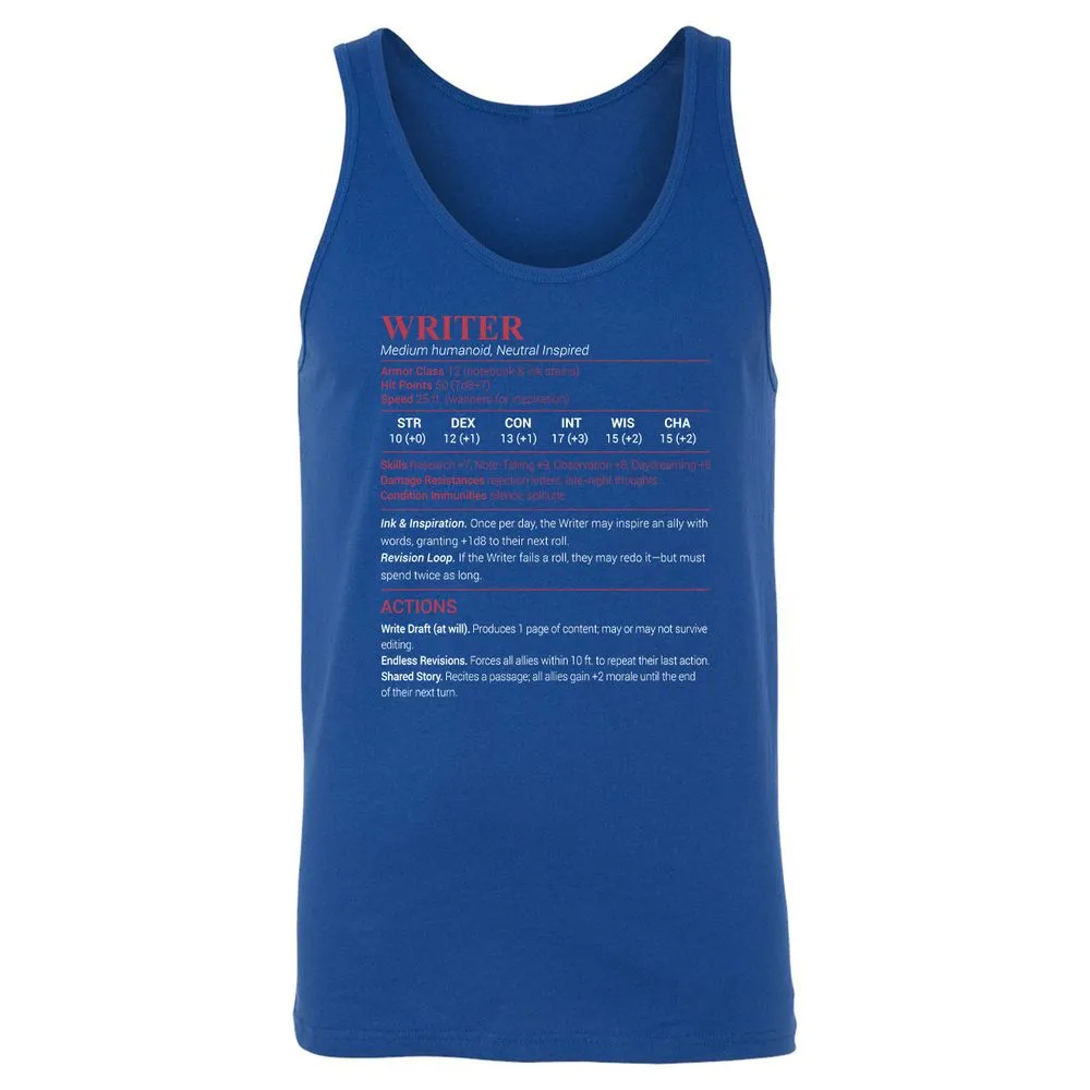 Writer Unisex Jersey Tank - True Royal - 13