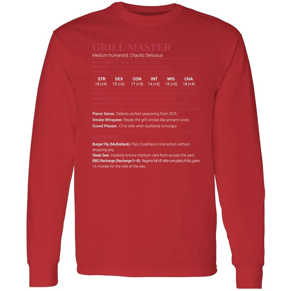 Grill Master Long Sleeve T-Shirt - Red - 14