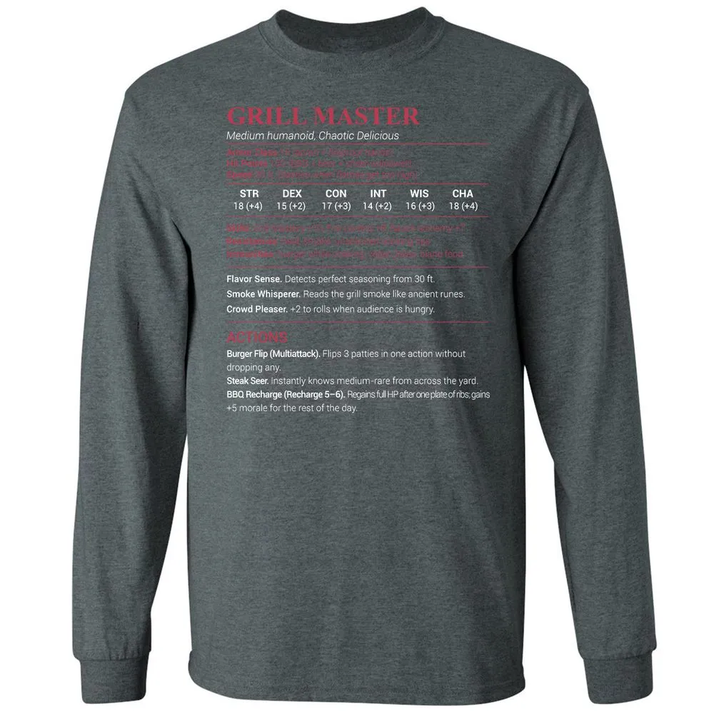 Grill Master Long Sleeve T-Shirt - Dark Heather - 15