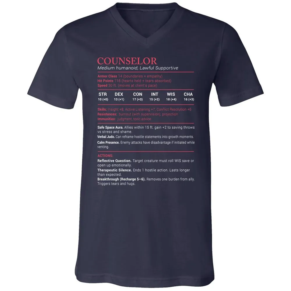 Counselor Stats Unisex V-Neck T-Shirt - Navy - 2