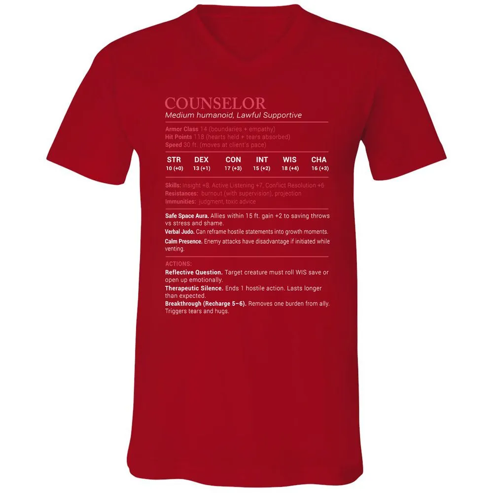Counselor Stats Unisex V-Neck T-Shirt - Red - 3