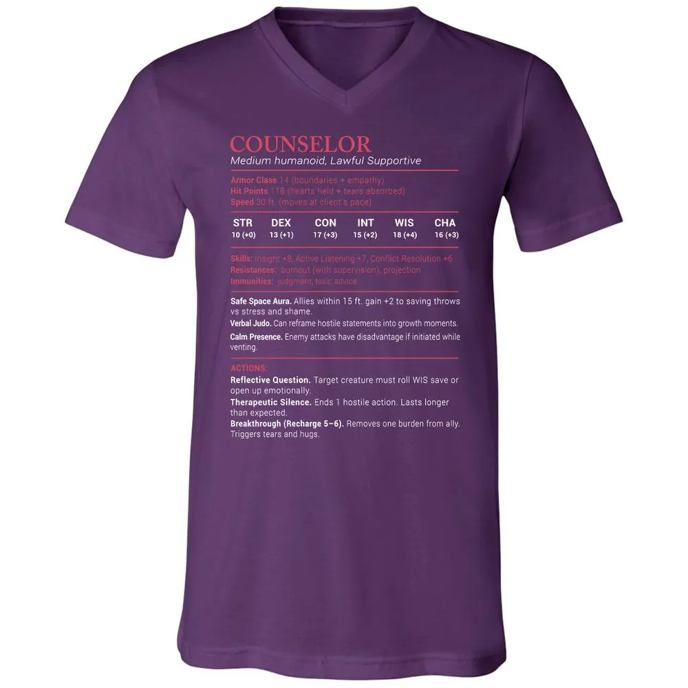 Counselor Stats Unisex V-Neck T-Shirt - Team Purple - 9