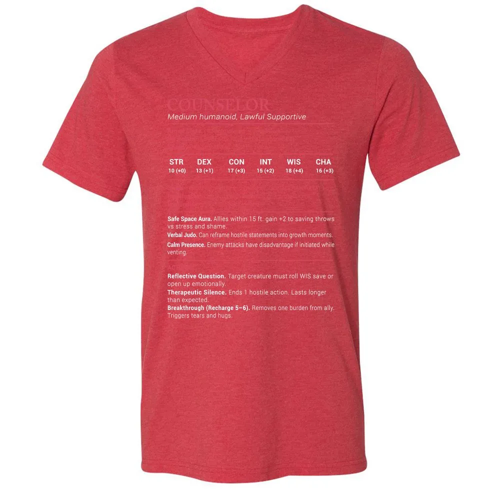 Counselor Stats Unisex V-Neck T-Shirt - Heather Red - 16