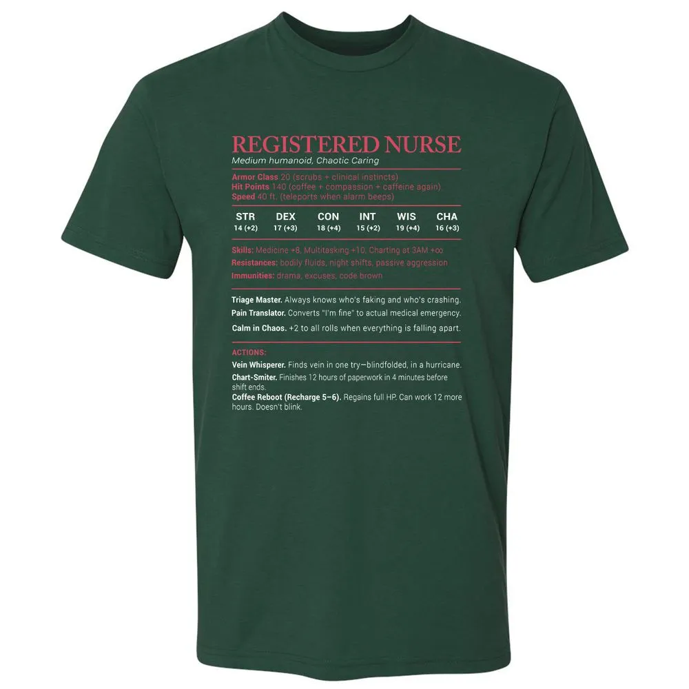 Registered Nurse Stats Premium Unisex T-Shirt - Forest Green - 13