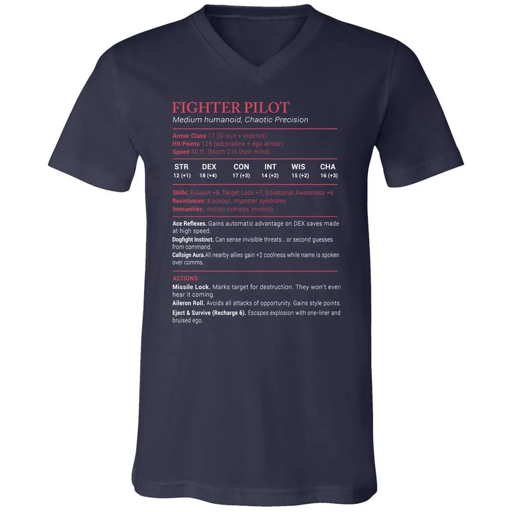 Fighter Pilot Stats Unisex V-Neck T-Shirt - Navy - 2