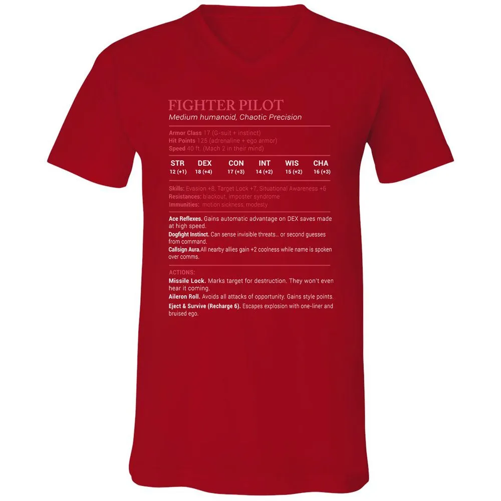 Fighter Pilot Stats Unisex V-Neck T-Shirt - Red - 3